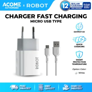 Acome x ROBOT Charger Single Port Quick Charging Adapter RT-L1 Garansi 1 Tahun