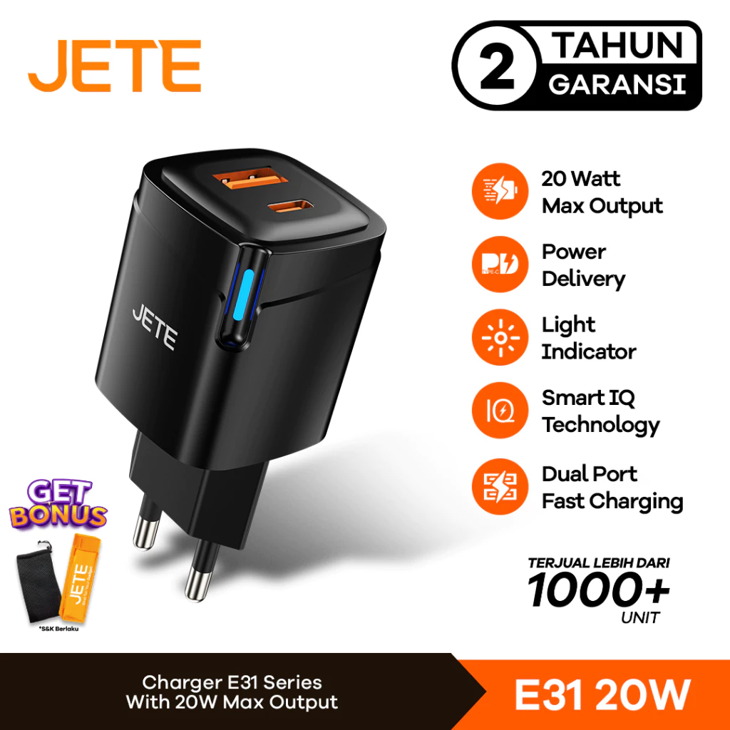 JETE E31 Charger HP 20W Fast Charging Adaptor & Kabel Data Garansi 2 Tahun